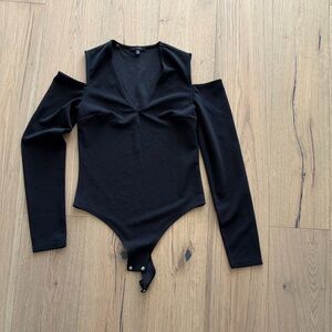Elegant Black Cold Shoulder Bodysuit